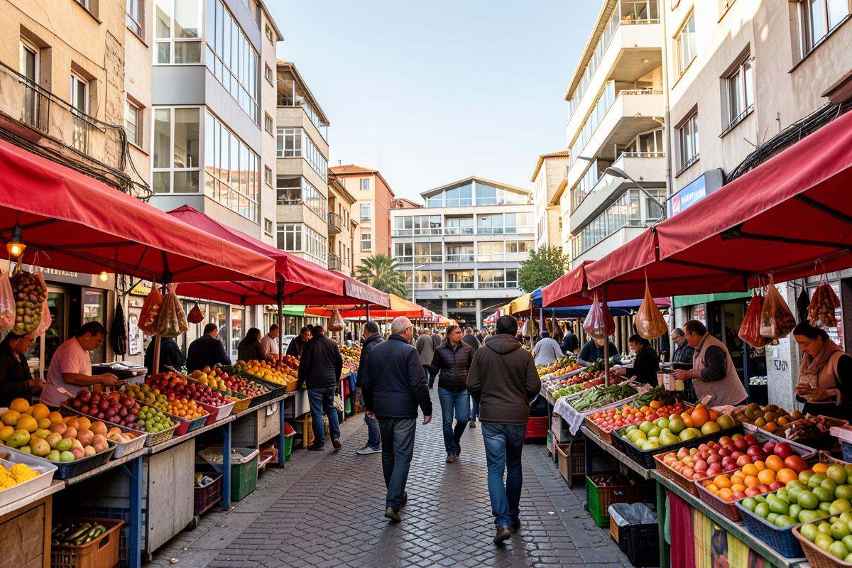 Fresh produce stalls at Tirana's New Bazaar