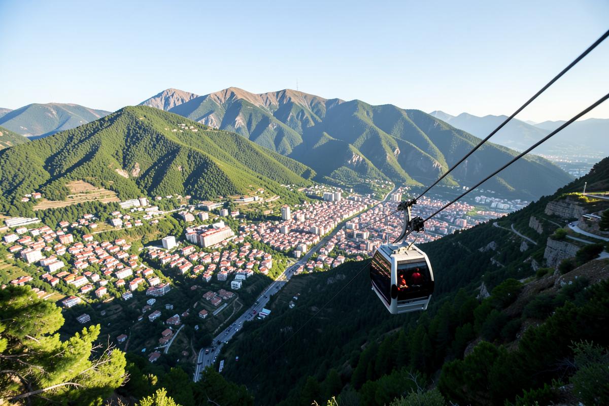 Dajti cable car overlooking Tirana and the surrounding mountains